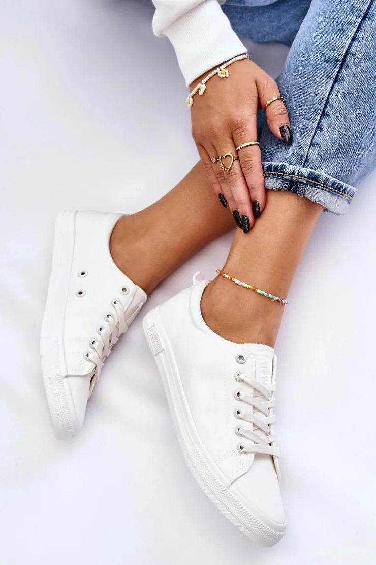 Big Star Shoes Damskie Gładkie Niskie Trampki Big Star LL274058 Białe Biały