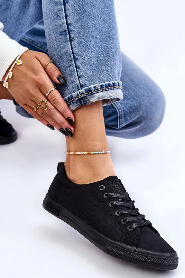 Big Star Shoes Trampki Damskie Big Star|Trampki Damskie Niskie*Damskie Gładkie Niskie Trampki Big Star LL274057 Czarne Czarny