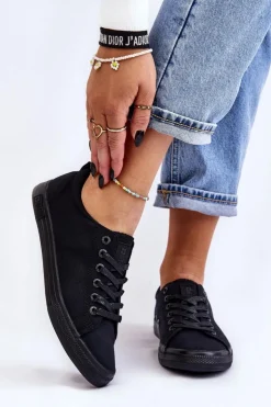 Big Star Shoes Trampki Damskie Big Star|Trampki Damskie Niskie*Damskie Gładkie Niskie Trampki Big Star LL274057 Czarne Czarny