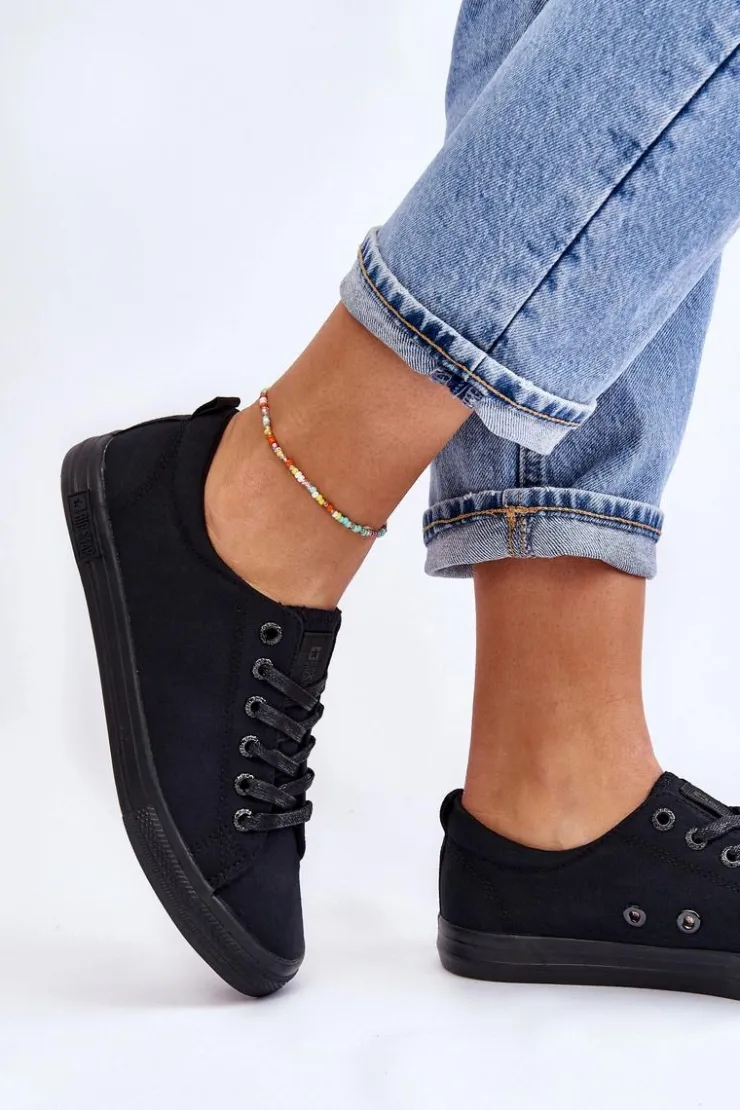 Big Star Shoes Trampki Damskie Big Star|Trampki Damskie Niskie*Damskie Gładkie Niskie Trampki Big Star LL274057 Czarne Czarny