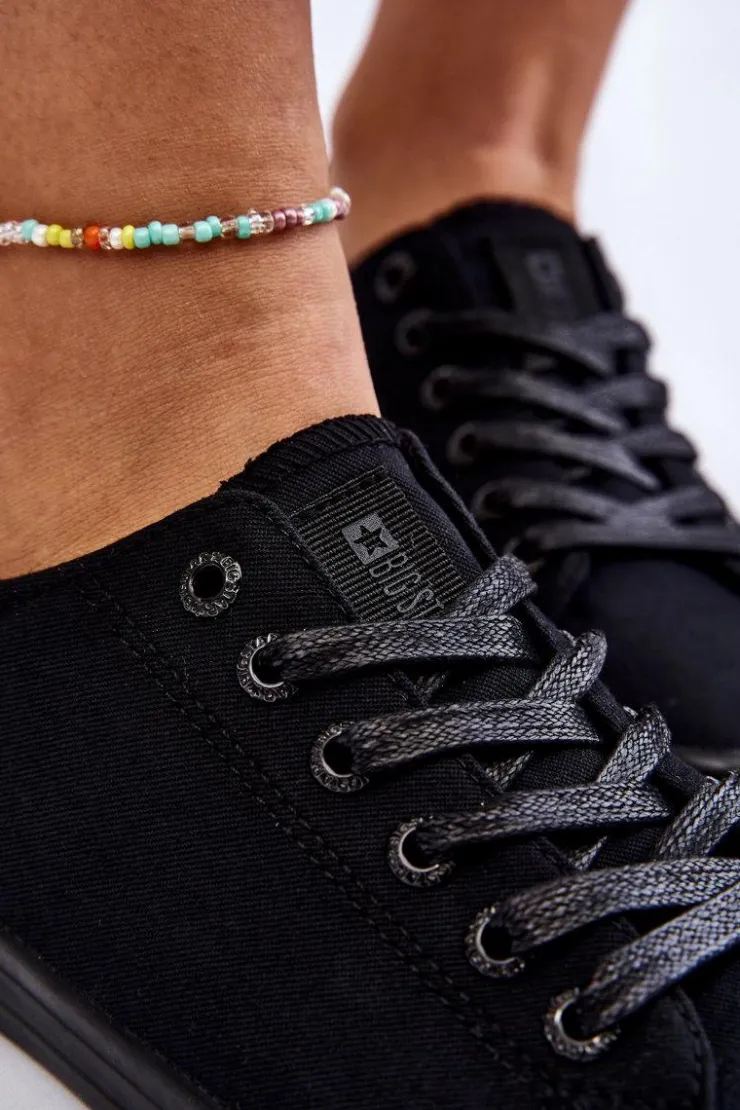 Big Star Shoes Trampki Damskie Big Star|Trampki Damskie Niskie*Damskie Gładkie Niskie Trampki Big Star LL274057 Czarne Czarny