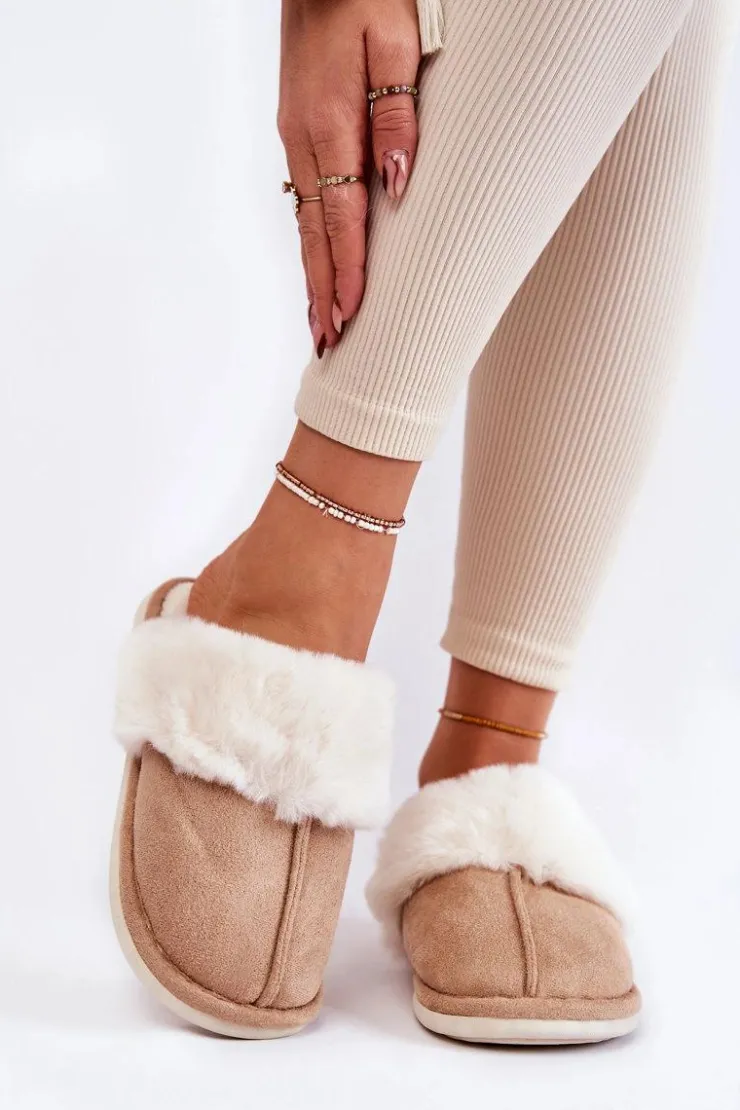 Boto Kapcie Klasyczne*Damskie Gładkie Papcie Z Futerkiem Beżowe Morisea