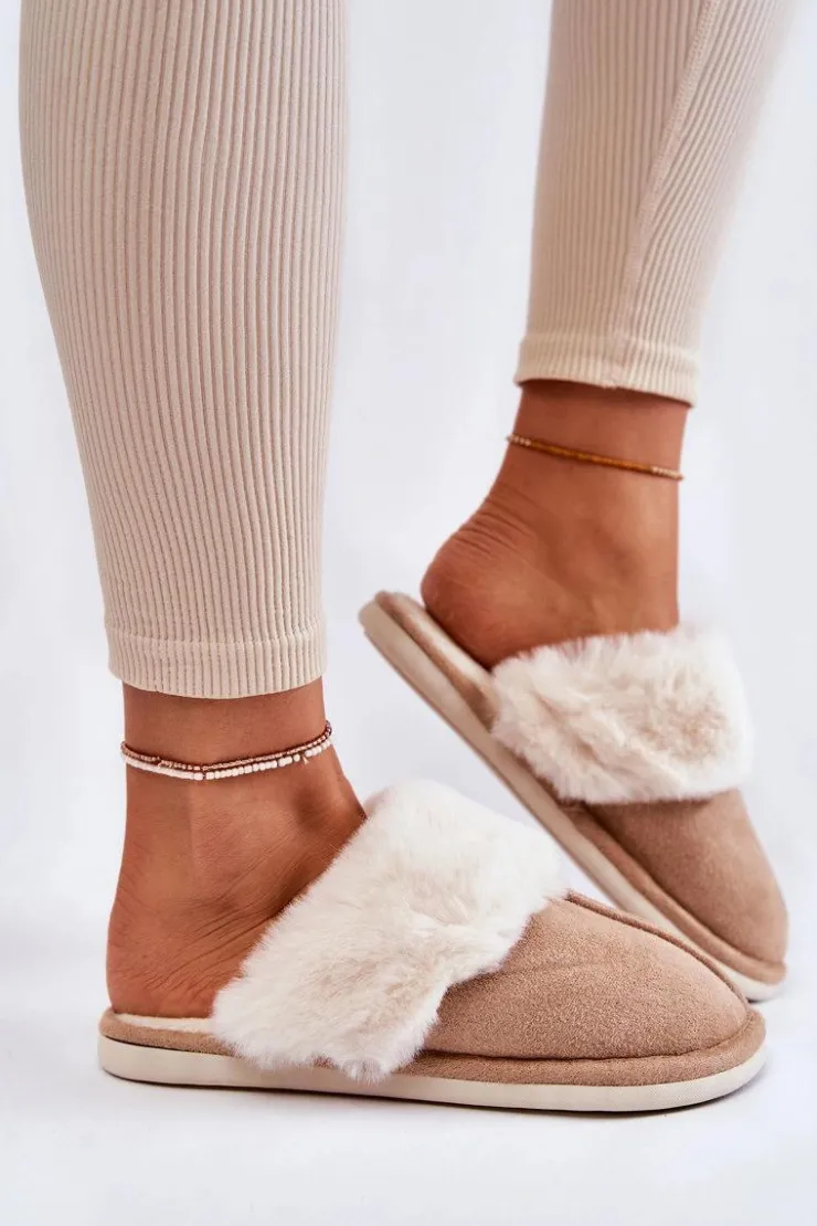 Boto Kapcie Klasyczne*Damskie Gładkie Papcie Z Futerkiem Beżowe Morisea