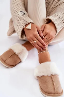 Boto Kapcie Klasyczne*Damskie Gładkie Papcie Z Futerkiem Beżowe Morisea