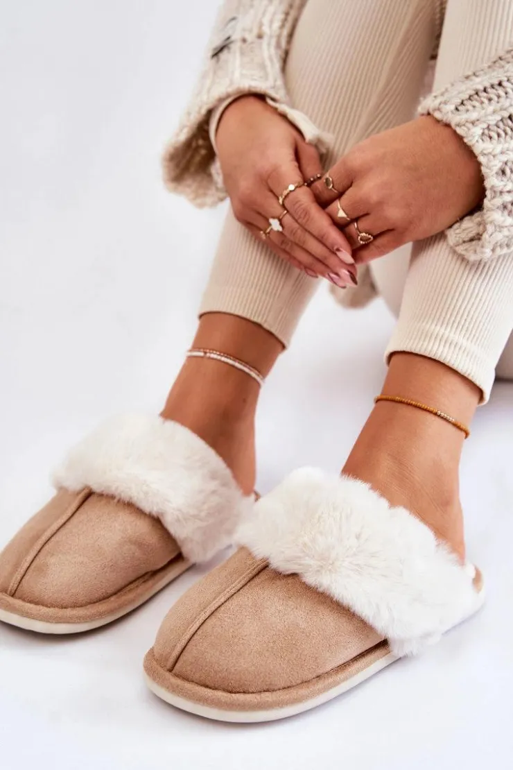 Boto Kapcie Klasyczne*Damskie Gładkie Papcie Z Futerkiem Beżowe Morisea