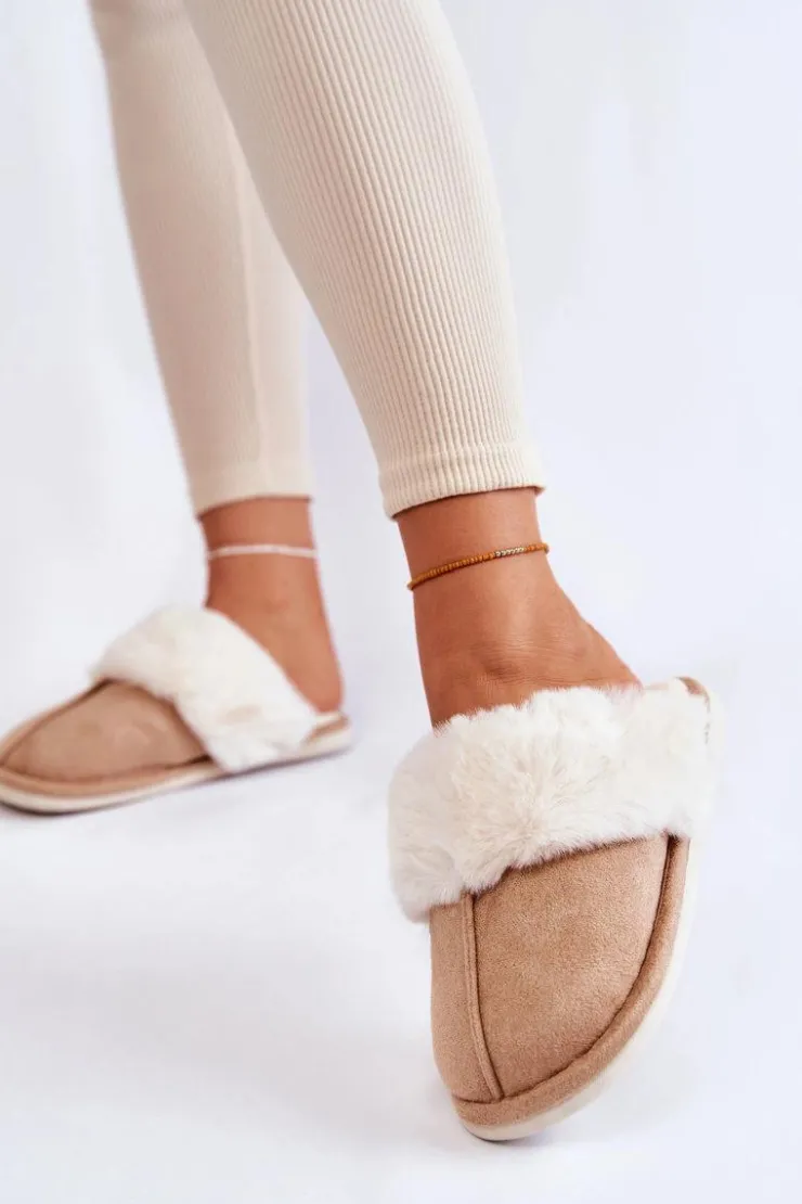 Boto Kapcie Klasyczne*Damskie Gładkie Papcie Z Futerkiem Beżowe Morisea