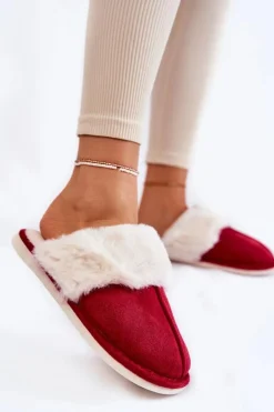 Boto Kapcie Klasyczne*Damskie Gładkie Papcie Z Futerkiem Czerwone Morisea