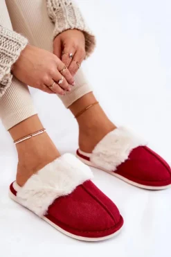 Boto Kapcie Klasyczne*Damskie Gładkie Papcie Z Futerkiem Czerwone Morisea