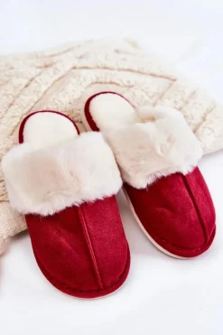 Boto Kapcie Klasyczne*Damskie Gładkie Papcie Z Futerkiem Czerwone Morisea