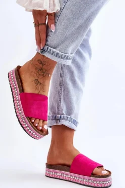 Online Boto Damskie Gładkie Zamszowe Klapki Fuksja Hayen