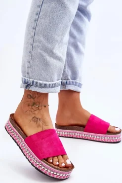 Online Boto Damskie Gładkie Zamszowe Klapki Fuksja Hayen