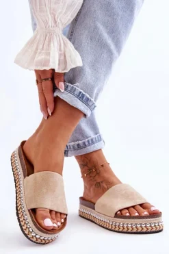 Damskie Boto Damskie Gładkie Zamszowe Klapki Beżowe Hayen