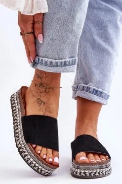 Boto Klapki Korkowe|Klapki Damskie Klasyczne*Damskie Gładkie Zamszowe Klapki Czarne Hayen