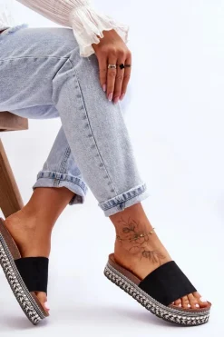 Boto Klapki Korkowe|Klapki Damskie Klasyczne*Damskie Gładkie Zamszowe Klapki Czarne Hayen