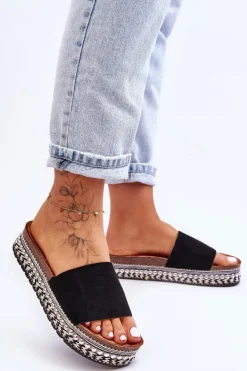 Boto Klapki Korkowe|Klapki Damskie Klasyczne*Damskie Gładkie Zamszowe Klapki Czarne Hayen