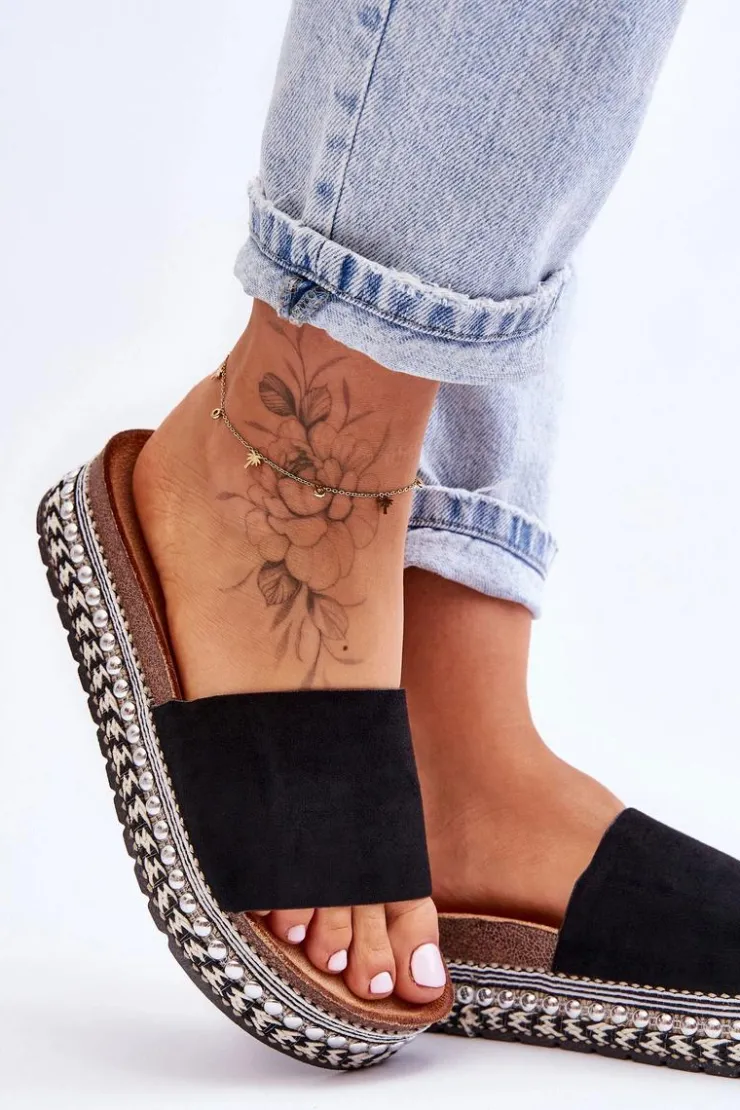 Boto Klapki Korkowe|Klapki Damskie Klasyczne*Damskie Gładkie Zamszowe Klapki Czarne Hayen