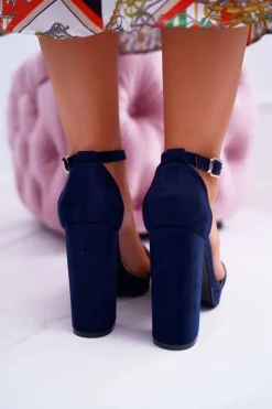 Damskie Boto Damskie Granatowe Sandały Na Słupku Platforma Debora