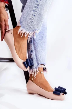 Discount Boto Damskie Gumowe Baleriny Z Kokardą Beżowe Florret