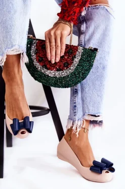 Discount Boto Damskie Gumowe Baleriny Z Kokardą Beżowe Florret