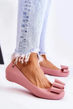 Boto Baleriny Klasyczne*Damskie Gumowe Baleriny Z Kokardą Różowe Florret