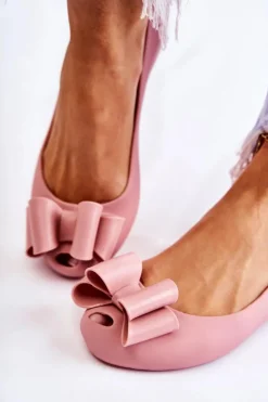 Boto Baleriny Klasyczne*Damskie Gumowe Baleriny Z Kokardą Różowe Florret