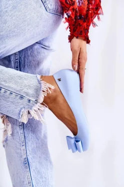 Boto Baleriny Klasyczne*Damskie Gumowe Baleriny Z Kokardą Niebieskie Florret