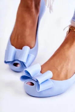 Boto Baleriny Klasyczne*Damskie Gumowe Baleriny Z Kokardą Niebieskie Florret