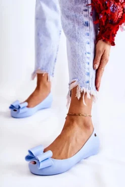 Boto Baleriny Klasyczne*Damskie Gumowe Baleriny Z Kokardą Niebieskie Florret