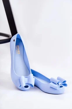 Boto Baleriny Klasyczne*Damskie Gumowe Baleriny Z Kokardą Niebieskie Florret
