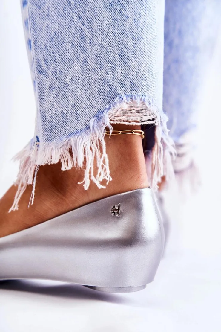 New Boto Damskie Gumowe Baleriny Z Kokardą Srebrne Florret