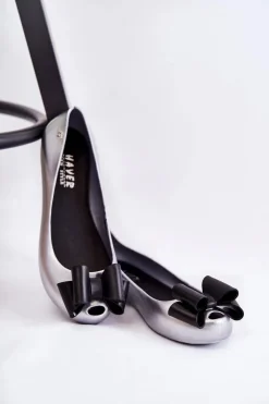 New Boto Damskie Gumowe Baleriny Z Kokardą Srebrne Florret