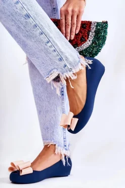 Damskie Boto Damskie Gumowe Baleriny Z Kokardą Granatowe Florret