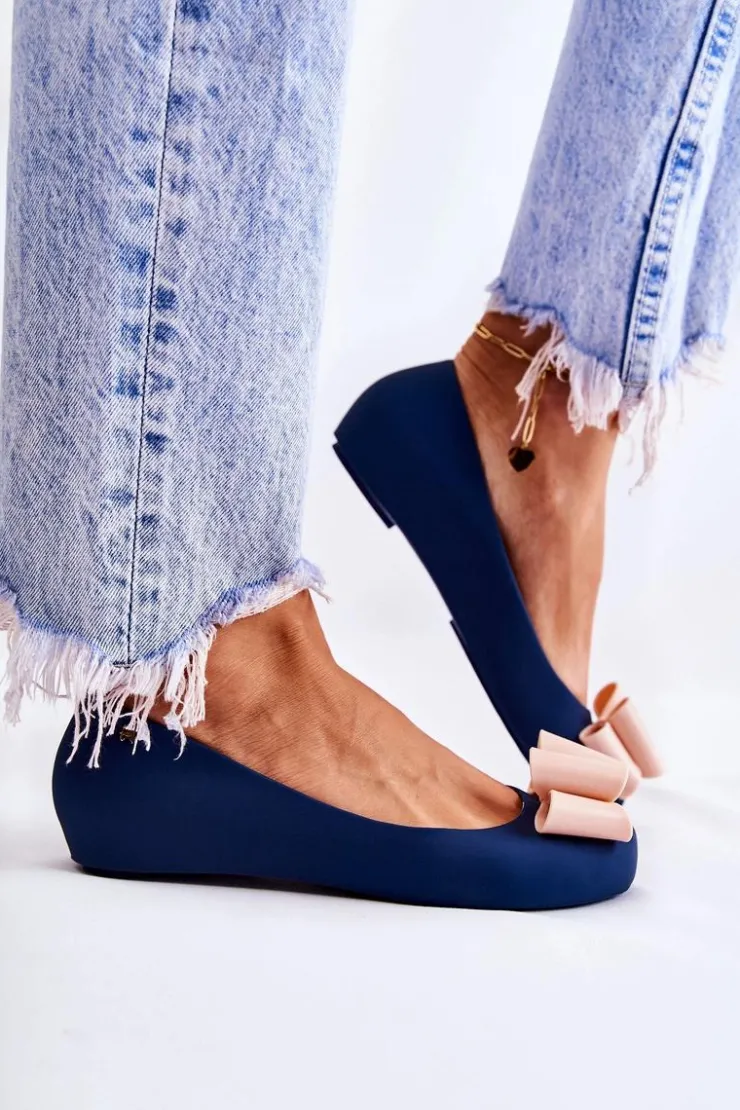 Damskie Boto Damskie Gumowe Baleriny Z Kokardą Granatowe Florret