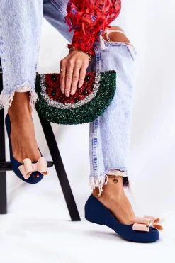 Damskie Boto Damskie Gumowe Baleriny Z Kokardą Granatowe Florret