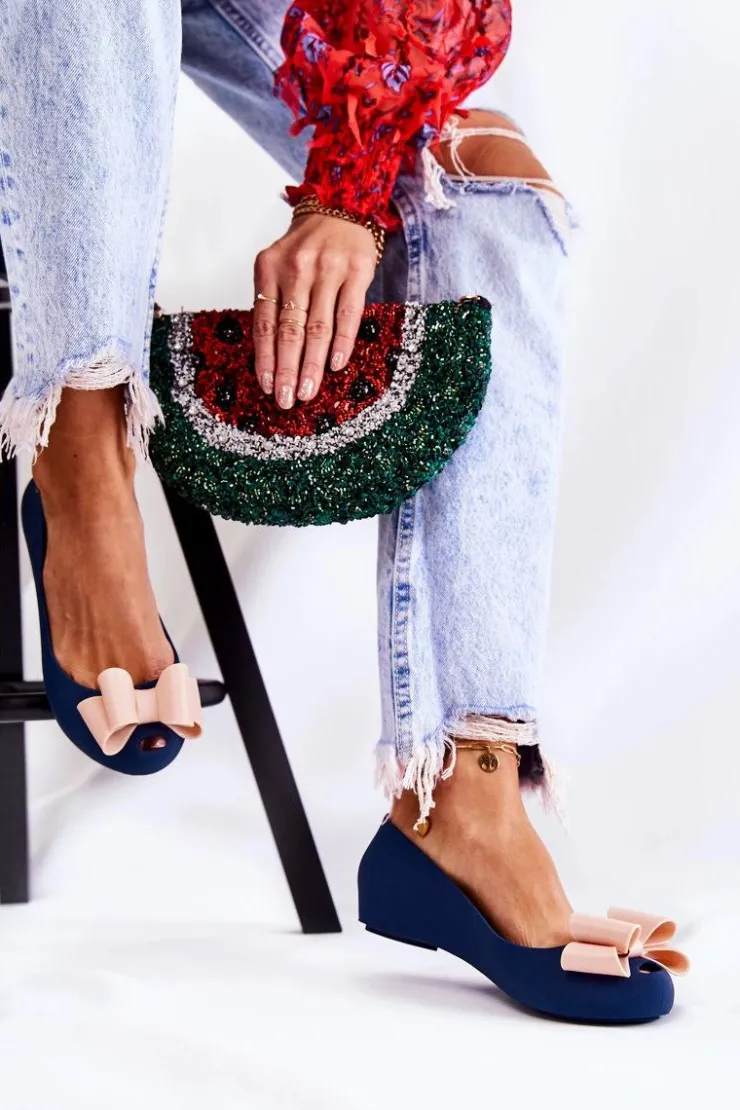 Damskie Boto Damskie Gumowe Baleriny Z Kokardą Granatowe Florret