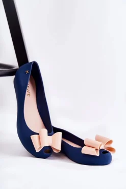 Damskie Boto Damskie Gumowe Baleriny Z Kokardą Granatowe Florret