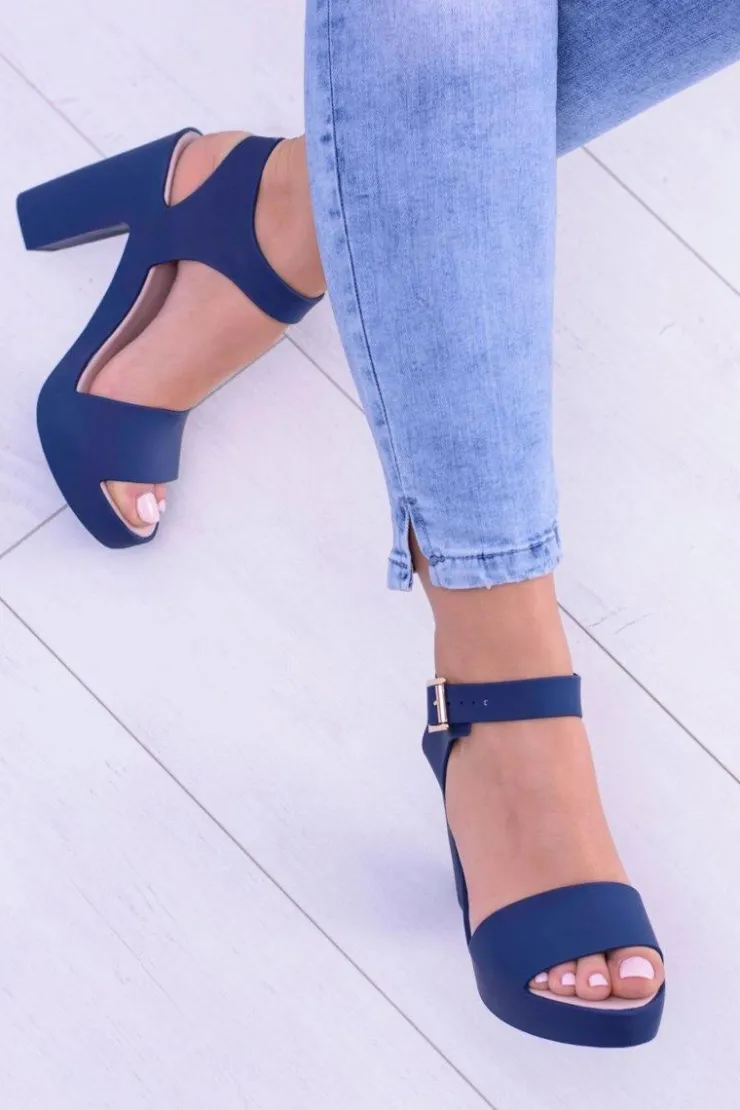 Boto Sandały Gumowe|Sandały Na Obcasie*Damskie Gumowe Granatowe Sandały Na Słupku Meliski Viene