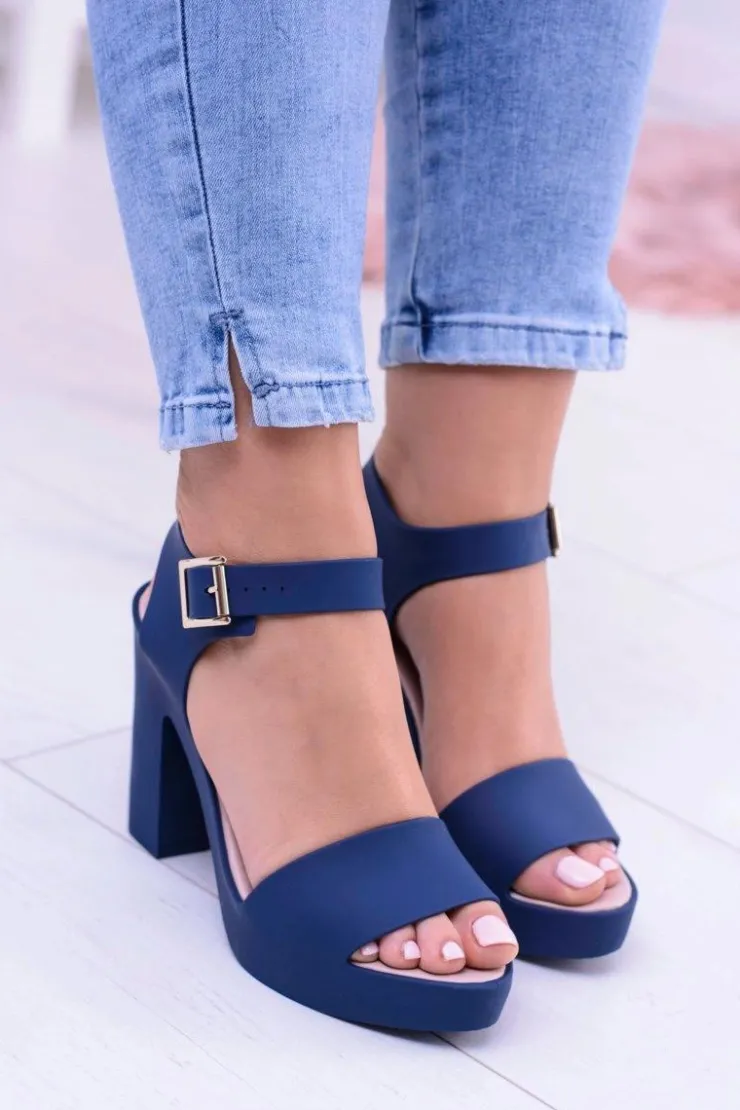 Boto Sandały Gumowe|Sandały Na Obcasie*Damskie Gumowe Granatowe Sandały Na Słupku Meliski Viene