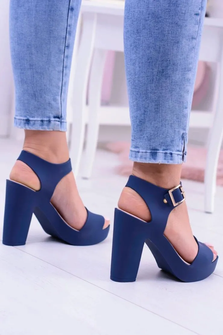 Boto Sandały Gumowe|Sandały Na Obcasie*Damskie Gumowe Granatowe Sandały Na Słupku Meliski Viene