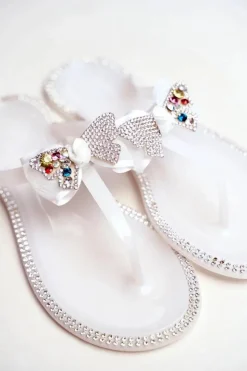 Damskie Boto Damskie Gumowe Klapki Białe Japonki Cyrkonie Lissy