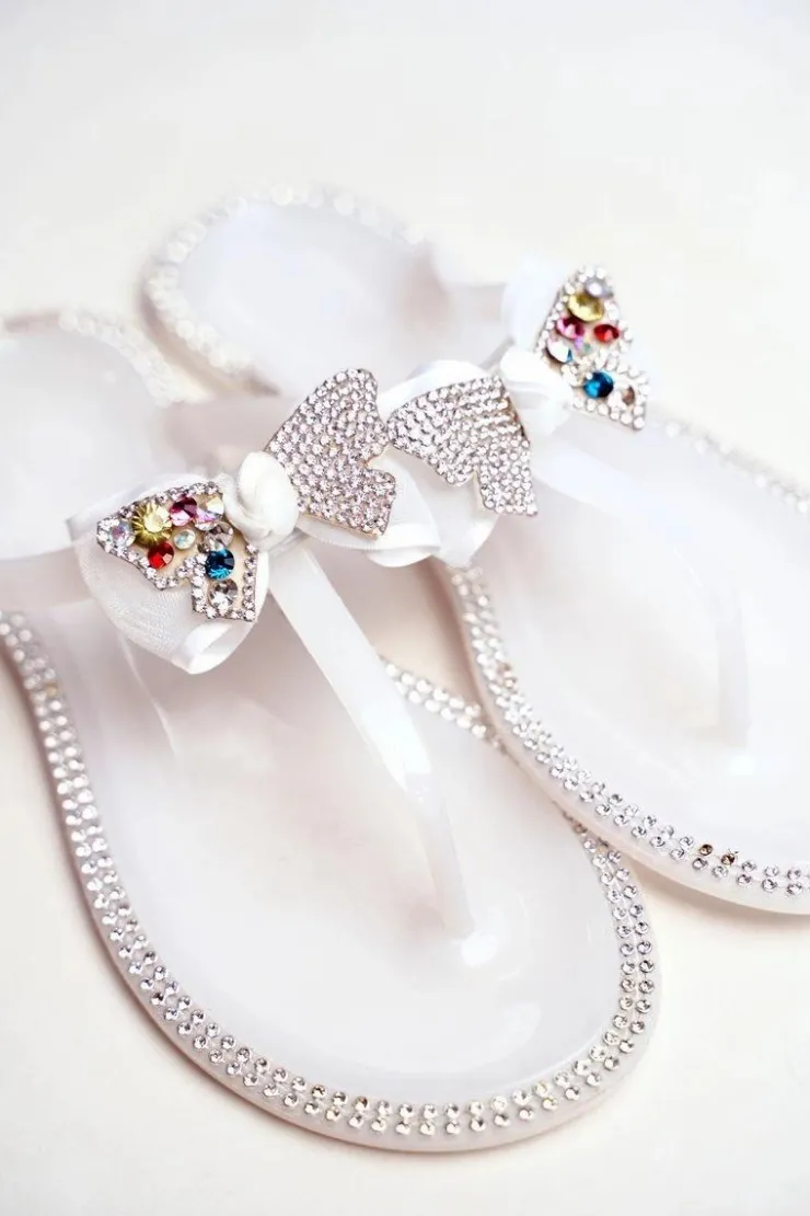 Damskie Boto Damskie Gumowe Klapki Białe Japonki Cyrkonie Lissy