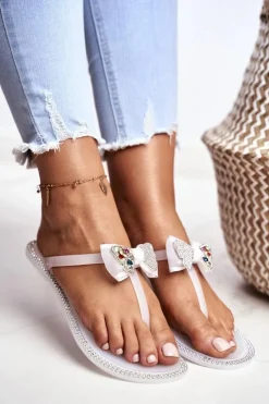 Damskie Boto Damskie Gumowe Klapki Białe Japonki Cyrkonie Lissy