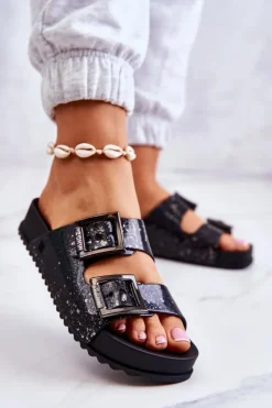 Sale ZAXY Damskie Gumowe Klapki Brokatowe HH285158 Czarne