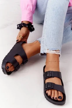 Evento Klapki Damskie Klasyczne*Damskie Gumowe Klapki Czarne Stacy