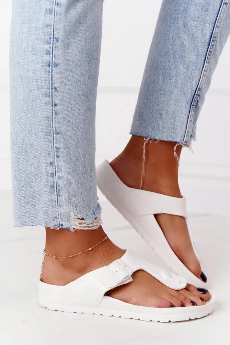 Damskie Evento Damskie Gumowe Klapki Japonki Białe Alma