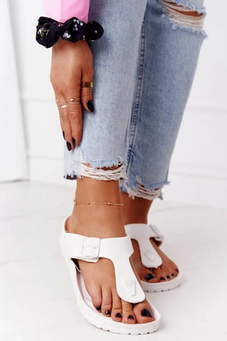 Damskie Evento Damskie Gumowe Klapki Japonki Białe Alma