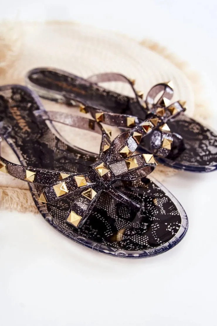 New Boto Damskie Gumowe Klapki Japonki Czarne Monise