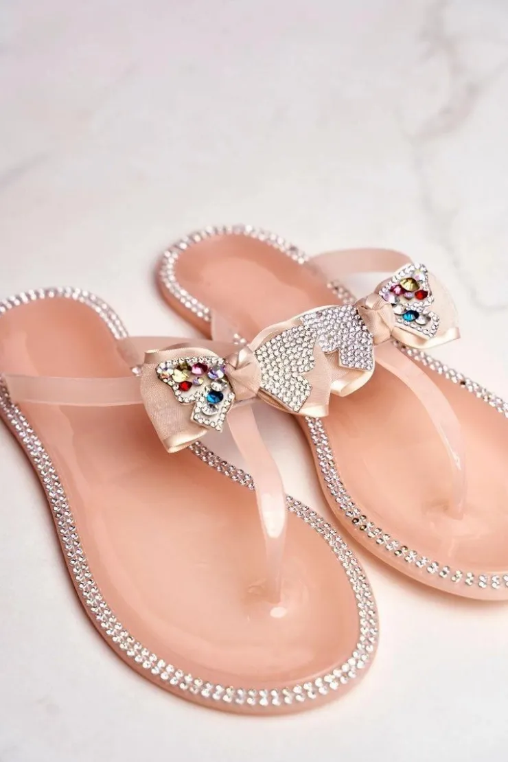 Boto Klapki Damskie Japonki*Damskie Gumowe Klapki Różowe Nude Japonki Cyrkonie Lissy