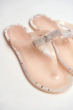 Boto Klapki Damskie Japonki*Damskie Gumowe Klapki Różowe Nude Japonki Cyrkonie Lou