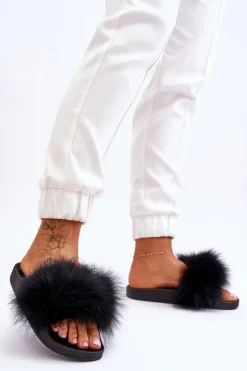 Outlet Boto Damskie Gumowe Klapki Z Futerkiem Czarne Lucrece Czarny